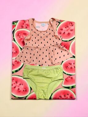 CAT & JACK Pink Ruffle Tankini That's a Watermelon Design. Size 4T.
